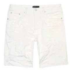 Purple-Brand Shorts - Quilted Destroy Pocket - White - P021