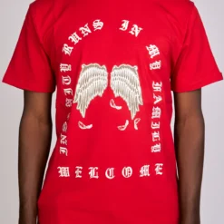 Focus T-Shirt - Old English Wings Appliqué - Red - 80557S