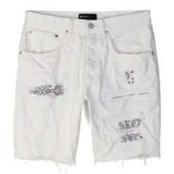 Purple-Brand Jean Shorts - Bandana Patch Work - White - P020