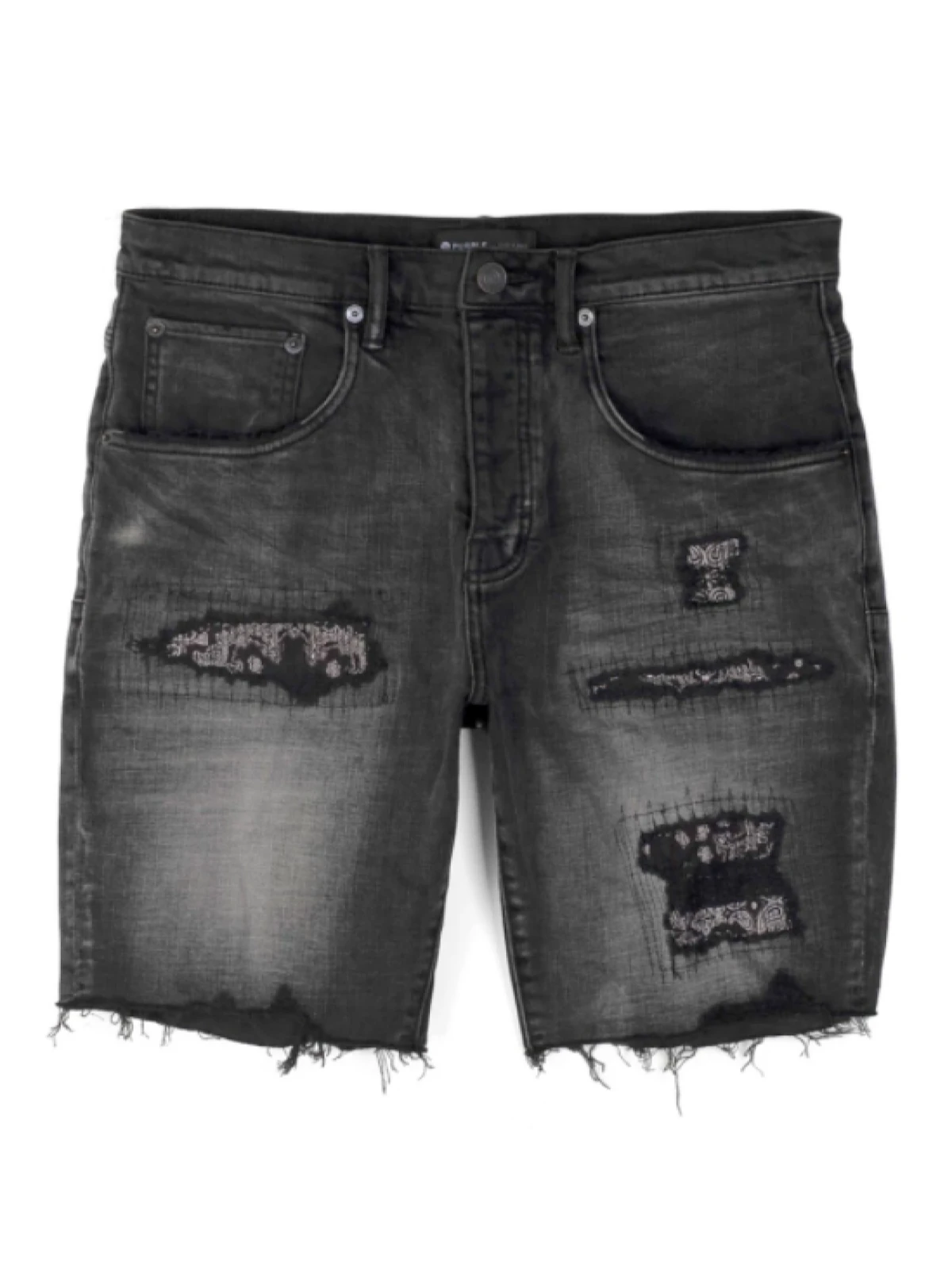 Purple-Brand Jean Shorts - Bandana Patch Work - Black - P020-BRB 1 Purple-Brand Jean Shorts - Bandana Patch Work - Black - P020-BRB