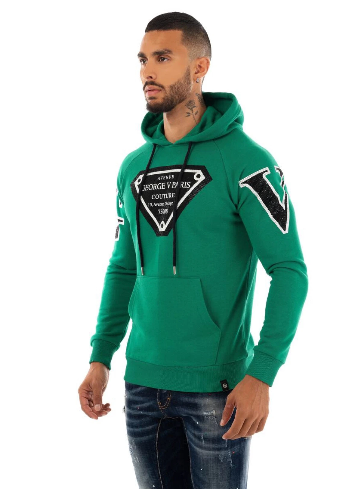 George V Hoodie - Initial Diamond - Green - GV2410 2 George V Hoodie - Initial Diamond - Green - GV2410 - Image 2