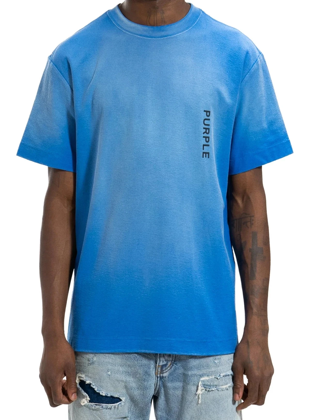 Purple-Brand T-Shirt - Textured Wordmark - Victoria Blue - P104-JCBT423 2 Purple-Brand T-Shirt - Textured Wordmark - Victoria Blue - P104-JCBT423 - Image 2