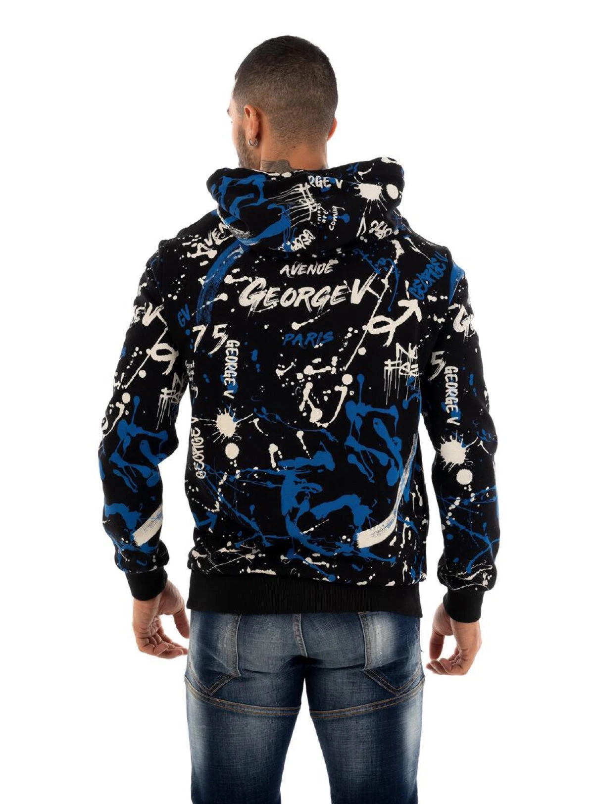 George V Hoodie - Splatter Paint - Black And Blue - GV2419 3 George V Hoodie - Splatter Paint - Black And Blue - GV2419 - Image 3