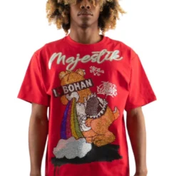 Majestik T-Shirt - Rhinestone Rainbow Teddy - Red - TE2190