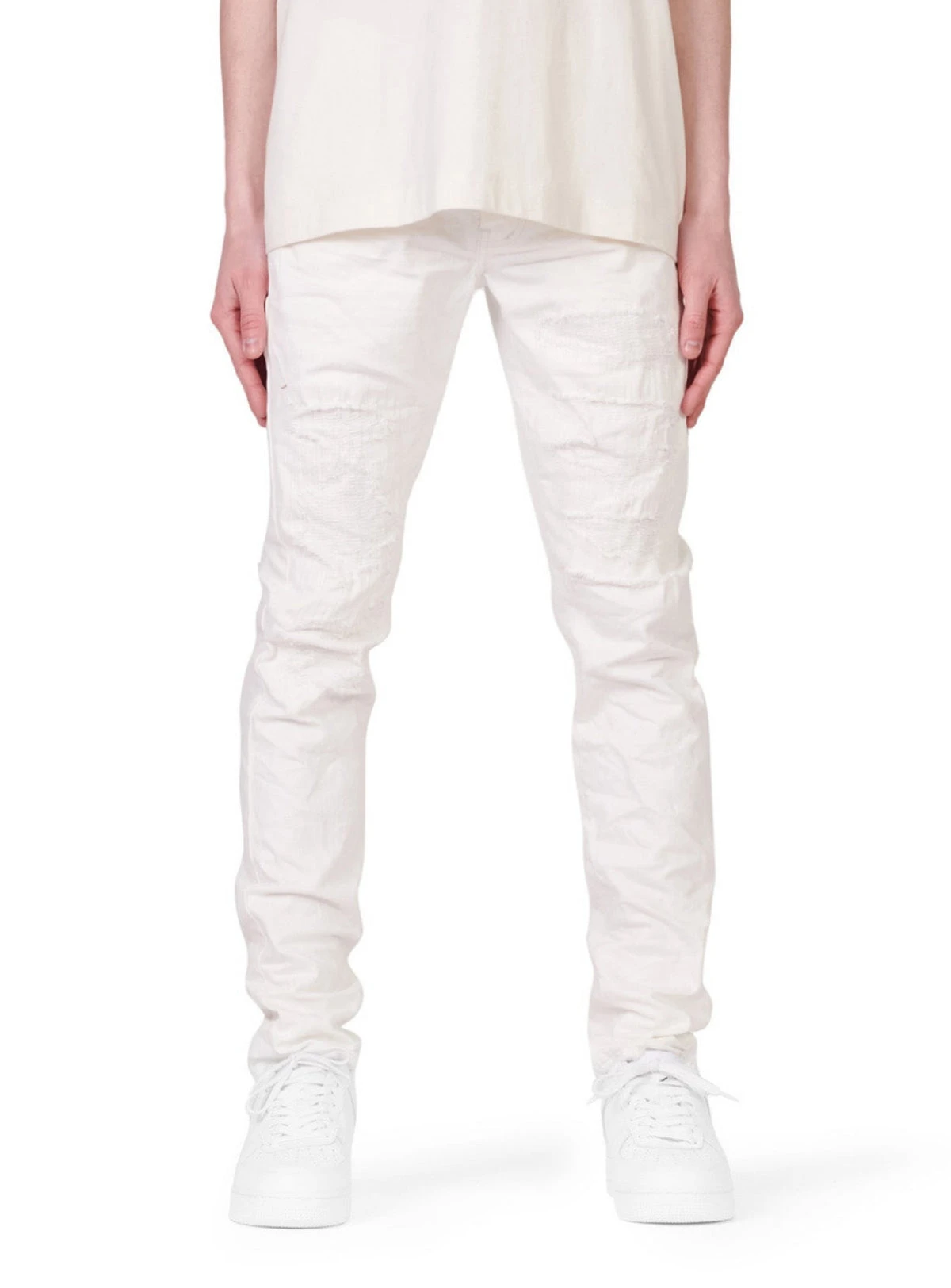 Purple-Brand Jeans - White Four Pocket Destroy W Silicone Outline - P001 1 Purple-Brand Jeans - White Four Pocket Destroy W Silicone Outline - P001