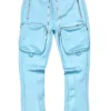 Motive Denim Cargo Stacked Track Pants - Sky Blue - MT100