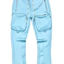 Motive Denim Cargo Stacked Track Pants - Sky Blue - MT100