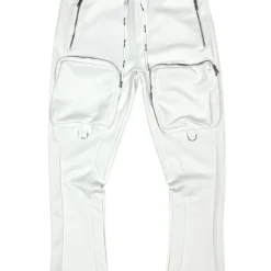 Motive Denim Cargo Stacked Track Pants - White - MT100